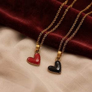 گردنبند ست قلب مینیمال قرمز و مشکی