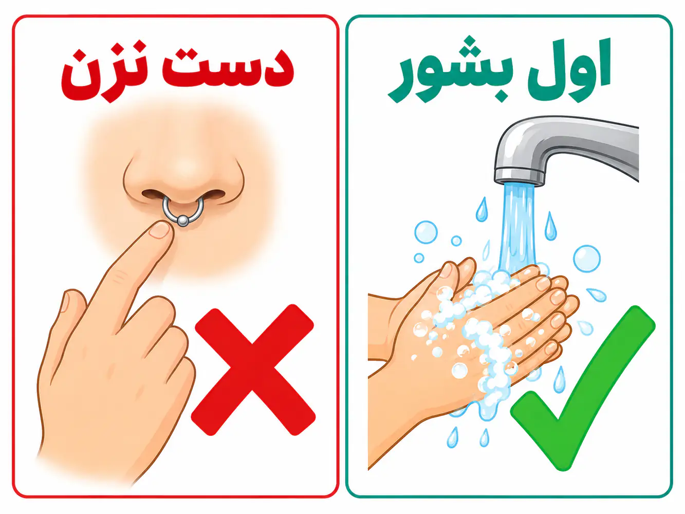 انیمیشن نمادین «دست نزن» به پیرسینگ، با علامت ممنوعه روی دست
