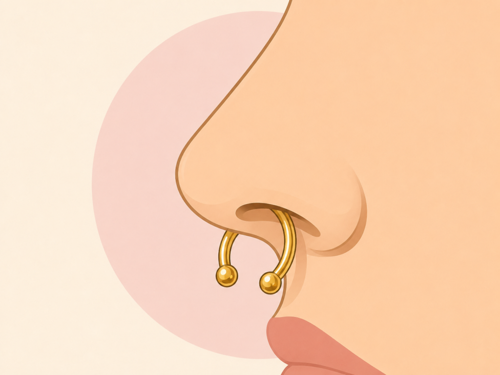 طرح نزدیک از پیرسینگ نعل اسبی سپتوم با دو سر باز