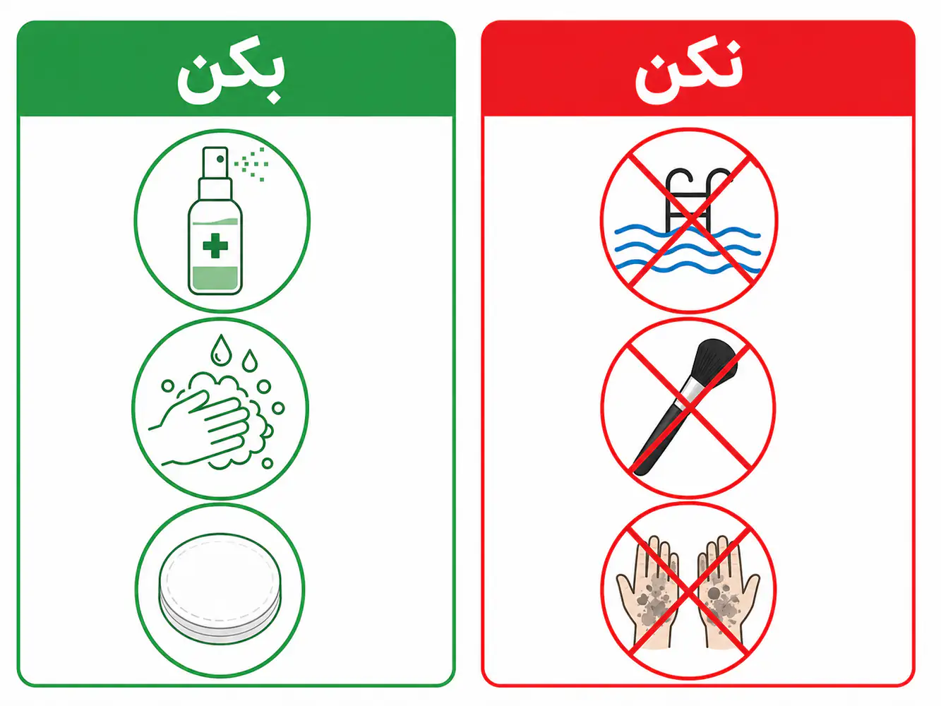 اینفوگرافیک انیمیشنی مراقبت از پیرسینگ بینی با آیکونهای «بکن» و «نکن» به رنگ سبز و قرمز