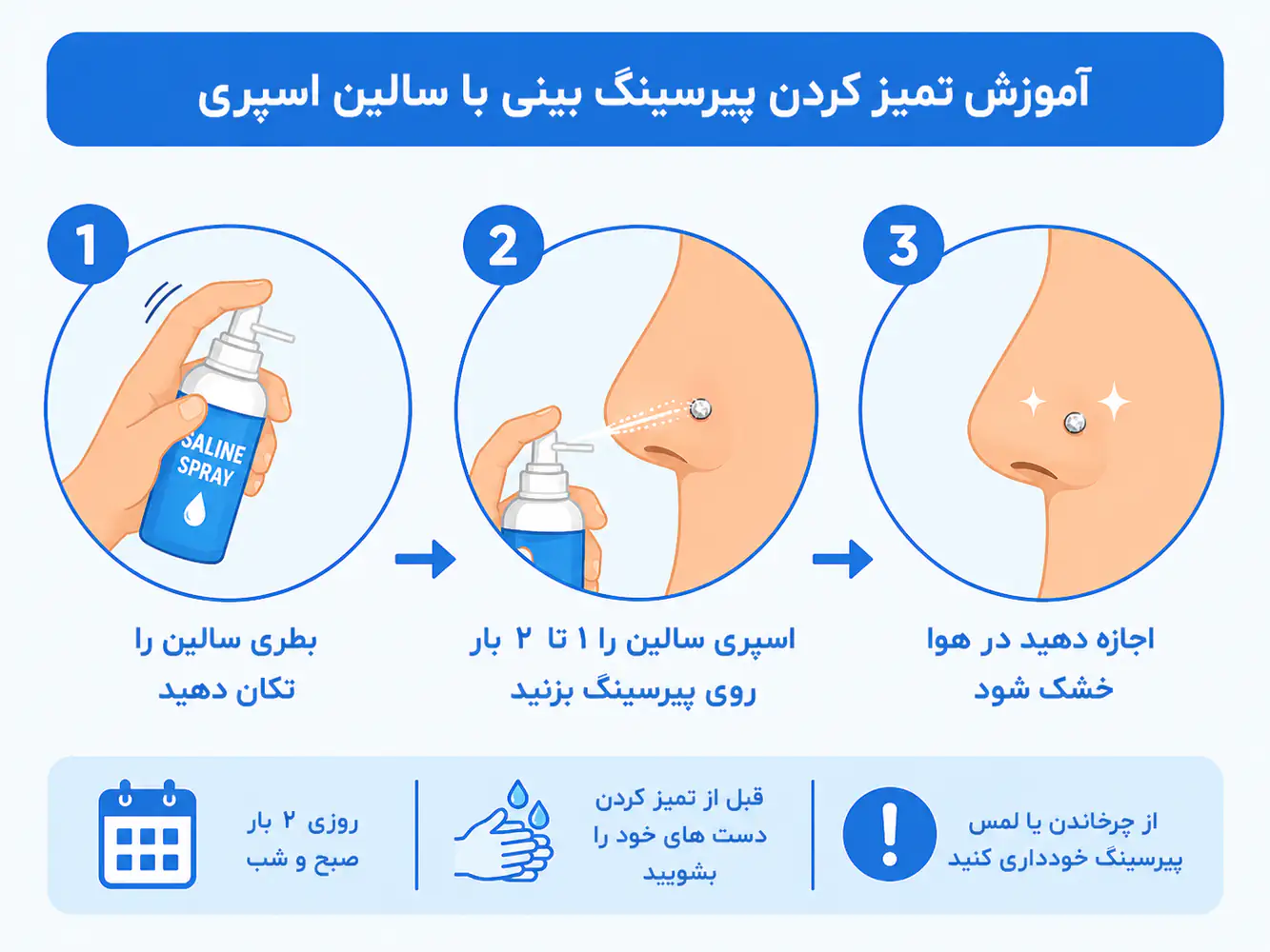 آموزش تمیز کردن پیرسینگ بینی با سالین اسپری