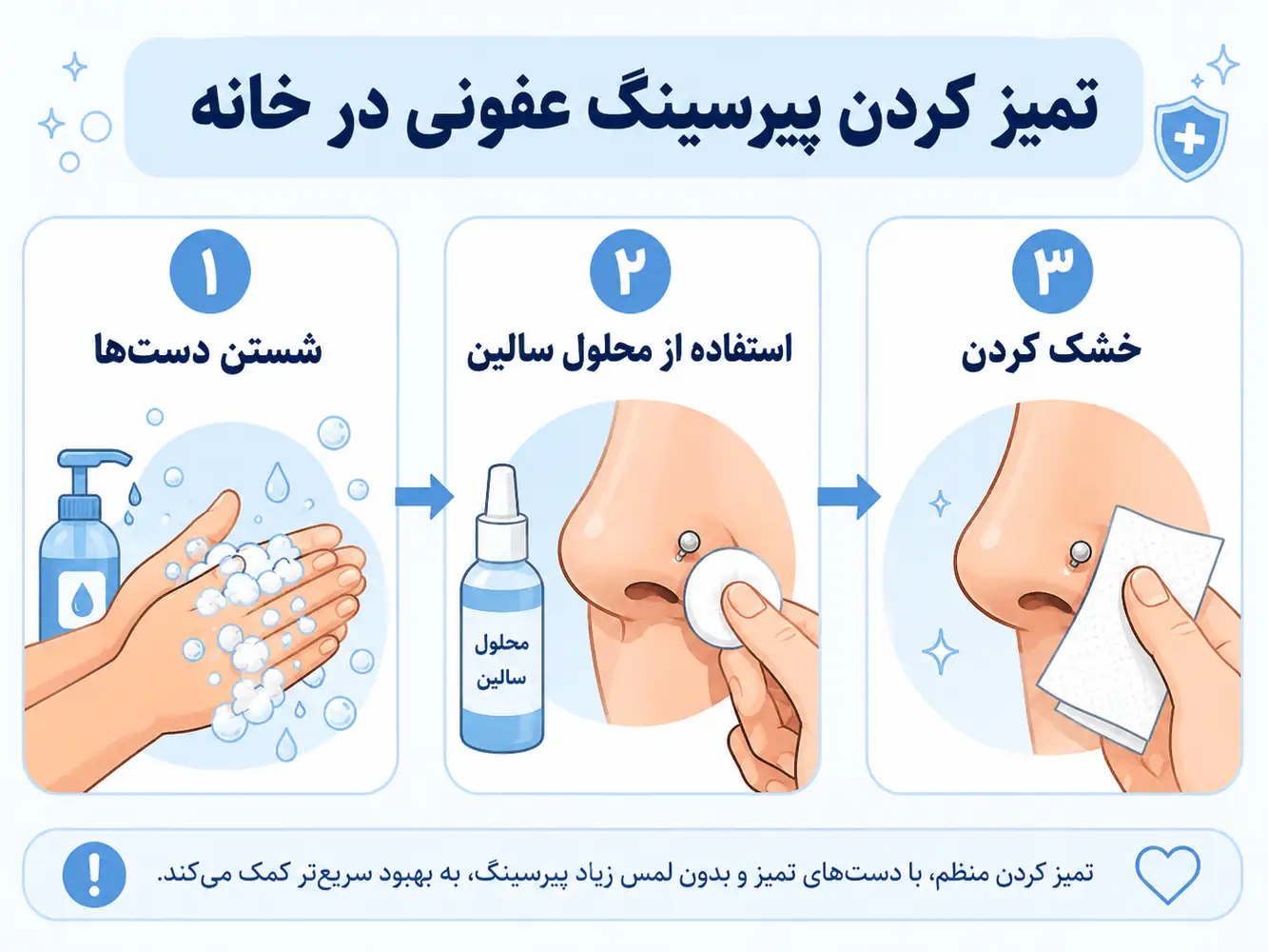 روش درست شستشوی پیرسینگ بینی عفونی با محلول سالین