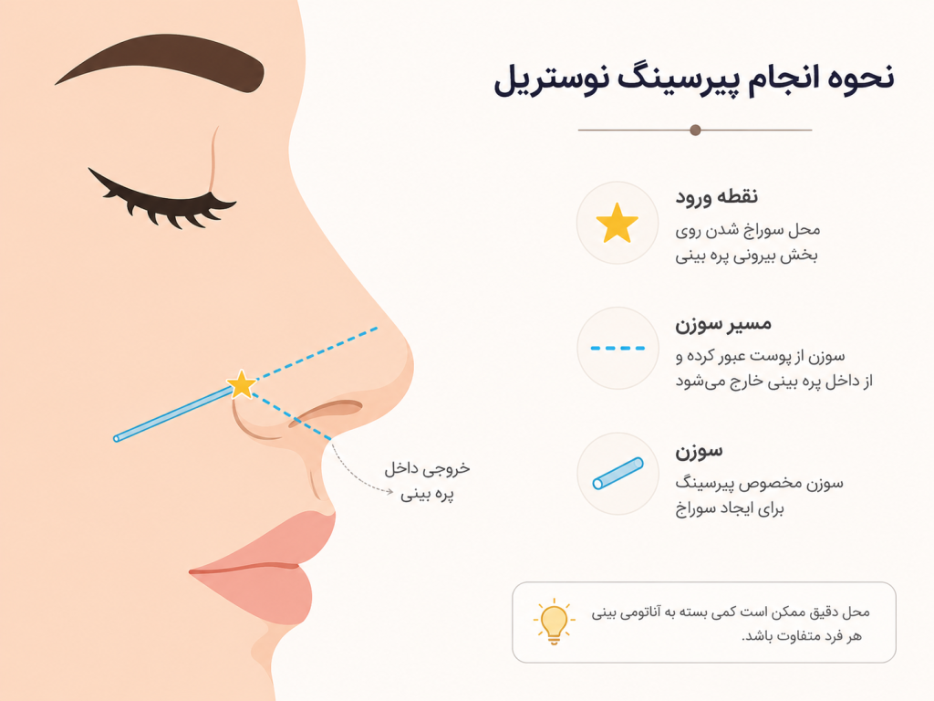 نحوه انجام پیرسینگ نوستریل و مسیر سوزن