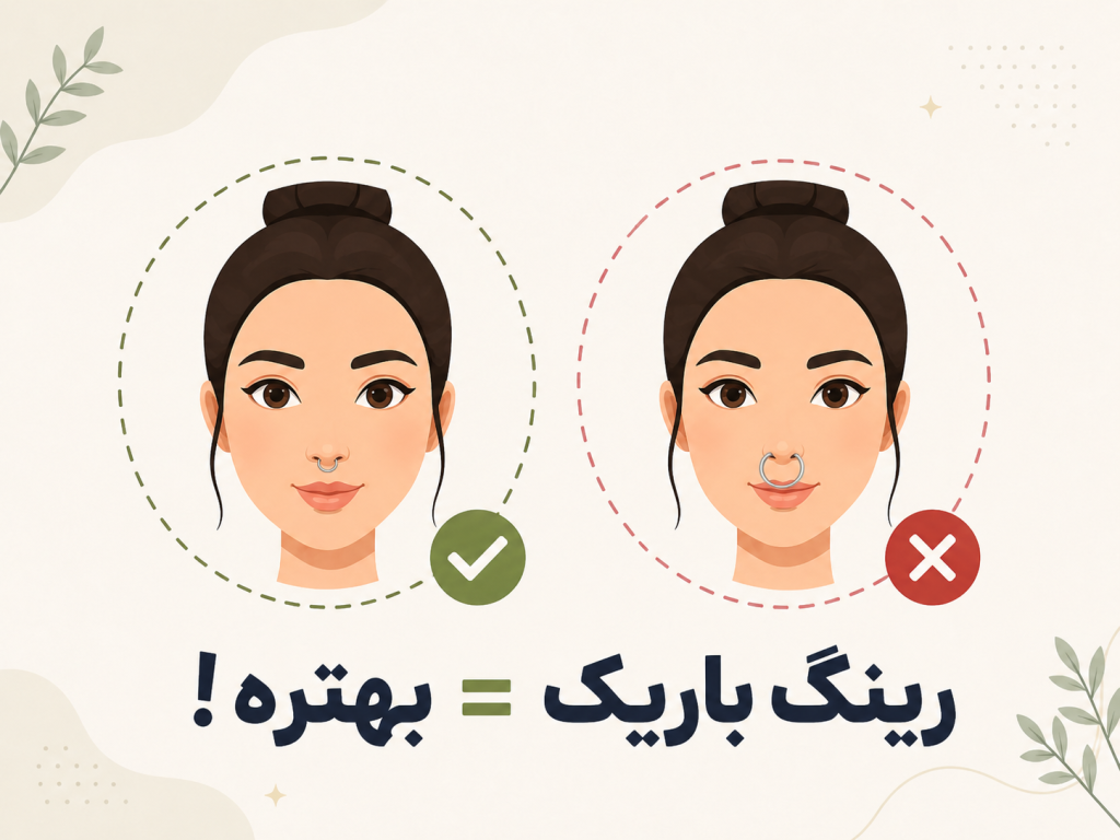 مقایسهای پیرسینگ سپتوم باریک و پهن روی صورت گرد