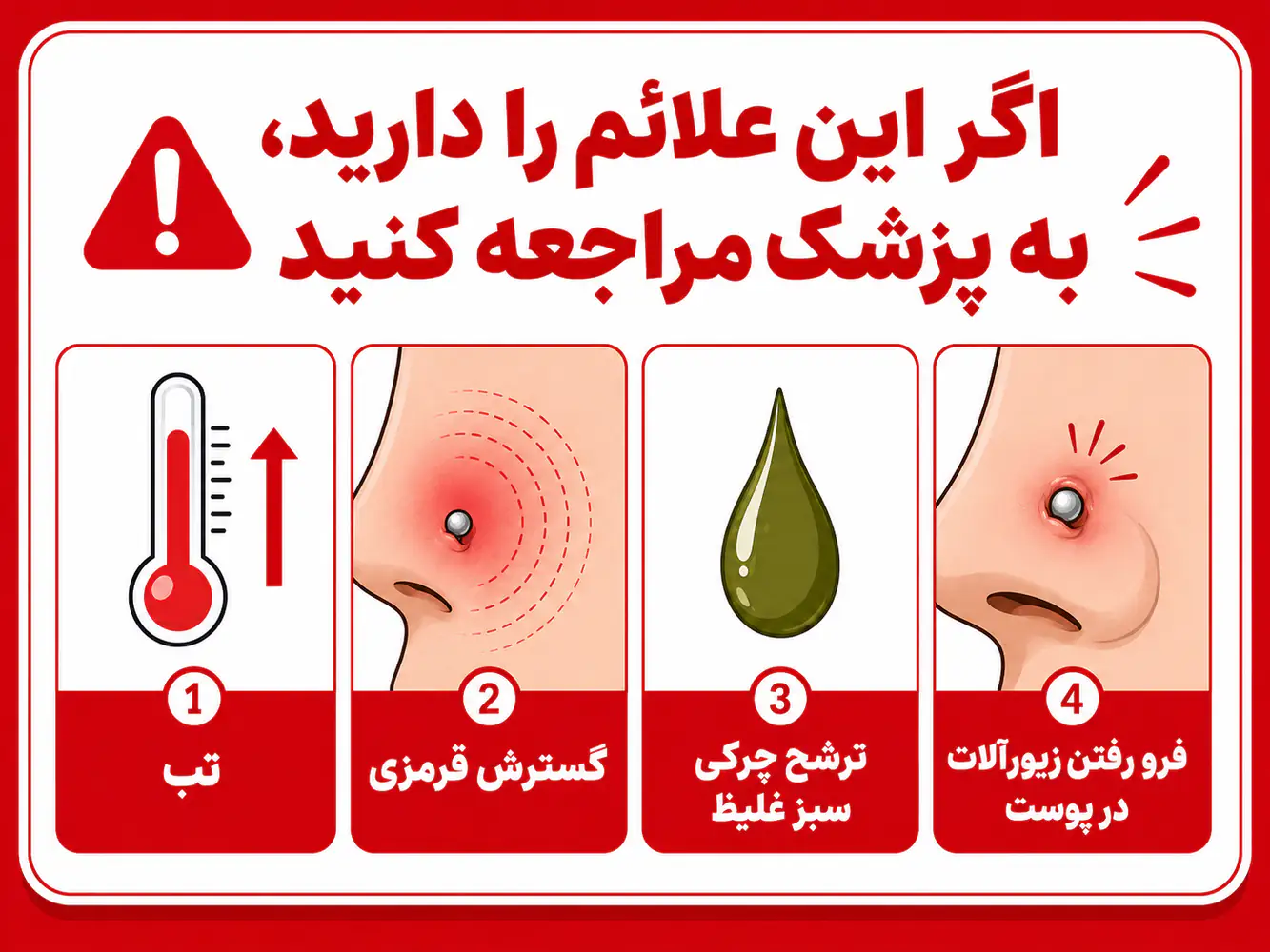زمان مراجعه به پزشک برای عفونت پیرسینگ بینی - علائم خطر