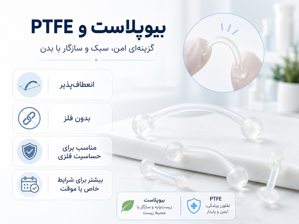 جواهر پیرسینگ بیوپلاستیک شفاف و انعطافپذیر برای ابرو