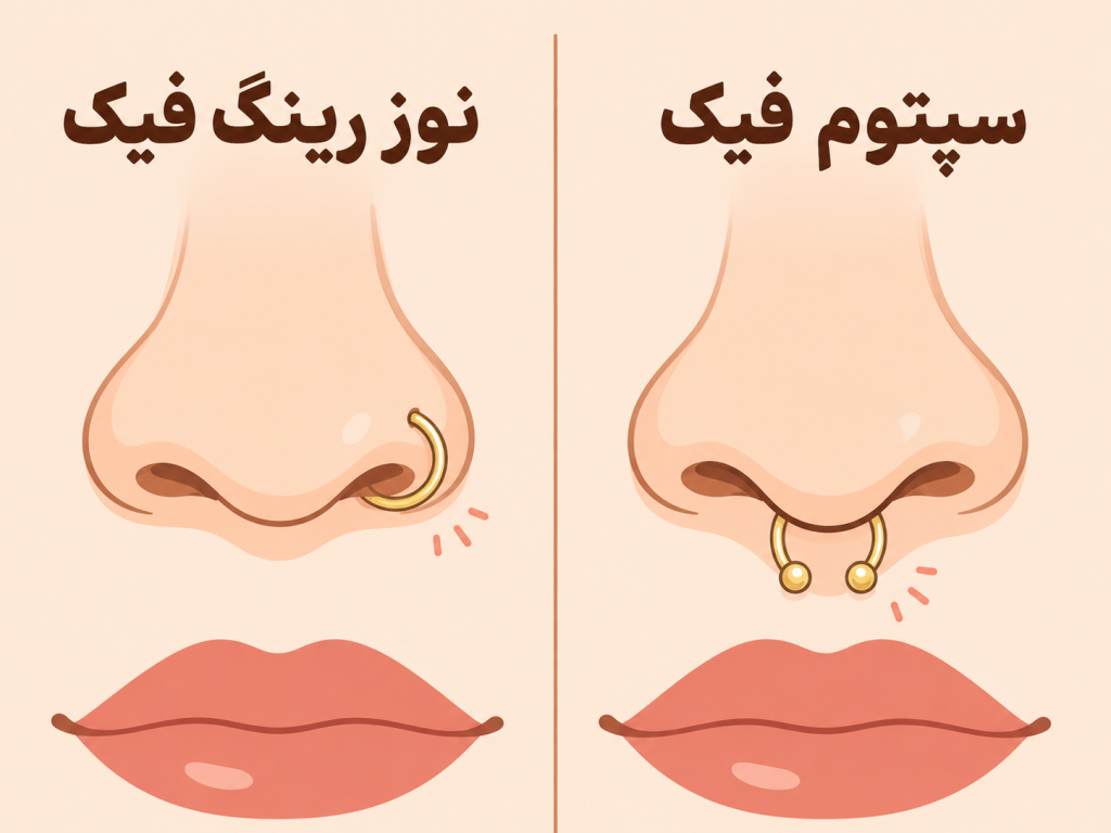 تفاوت پیرسینگ فیک نوز رینگ و سپتوم روی بینی