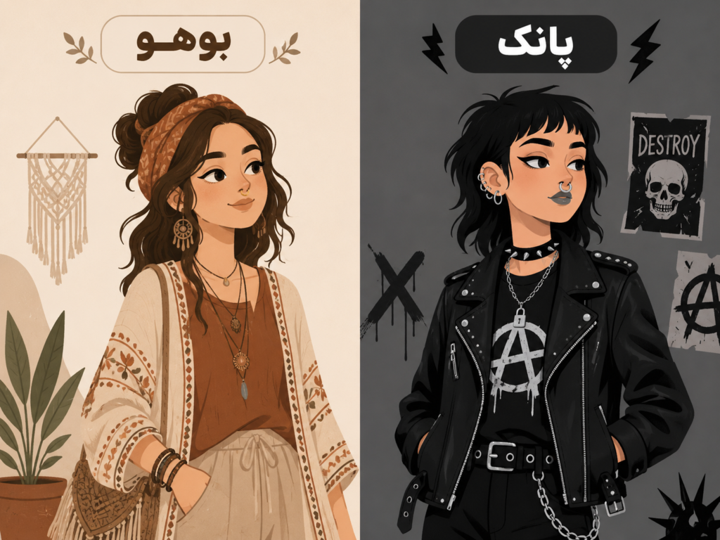مقایسه ست کردن سپتوم فیک در استایل بوهو شیک و استایل پانک آلترناتیو