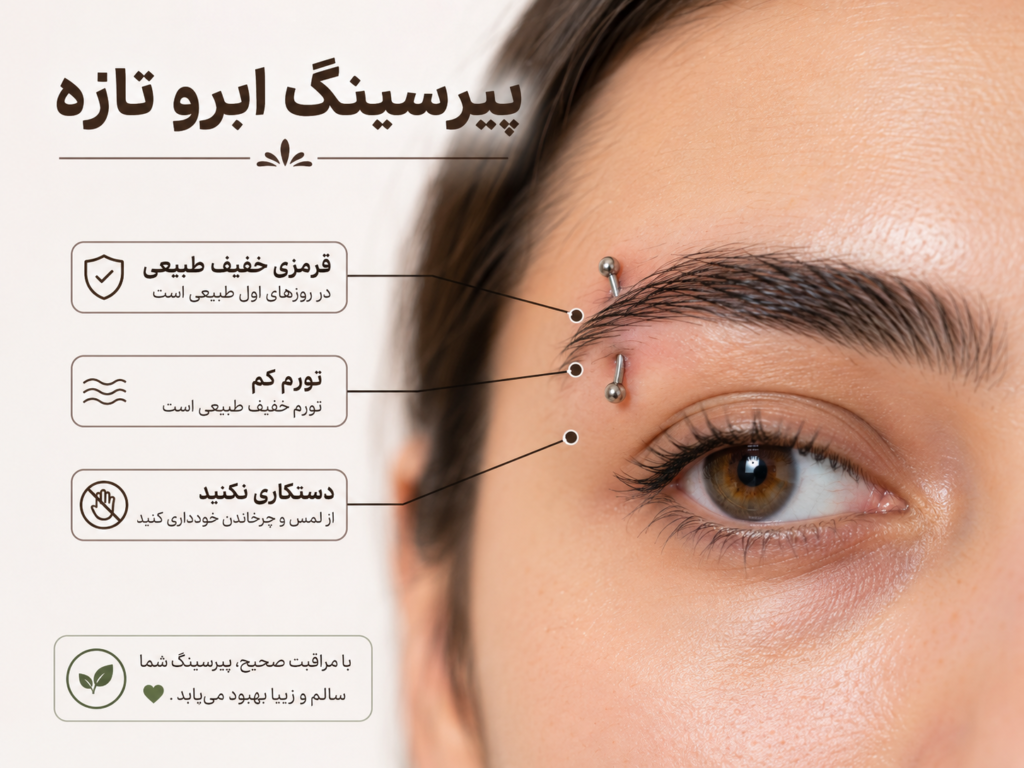 پیرسینگ تازه انجام شده روی ابرو با قرمزی طبیعی اولیه
