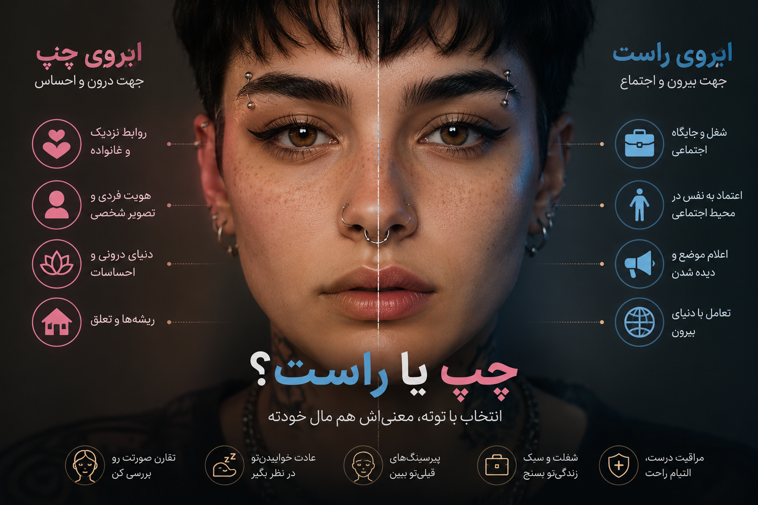 پیرسینگ ابرو چپ یا راست؟ + معنی هر کدام