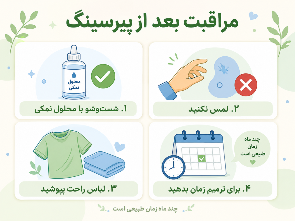 مراحل مراقبت صحیح بعد از پیرسینگ ناف برای کاهش درد و التهاب