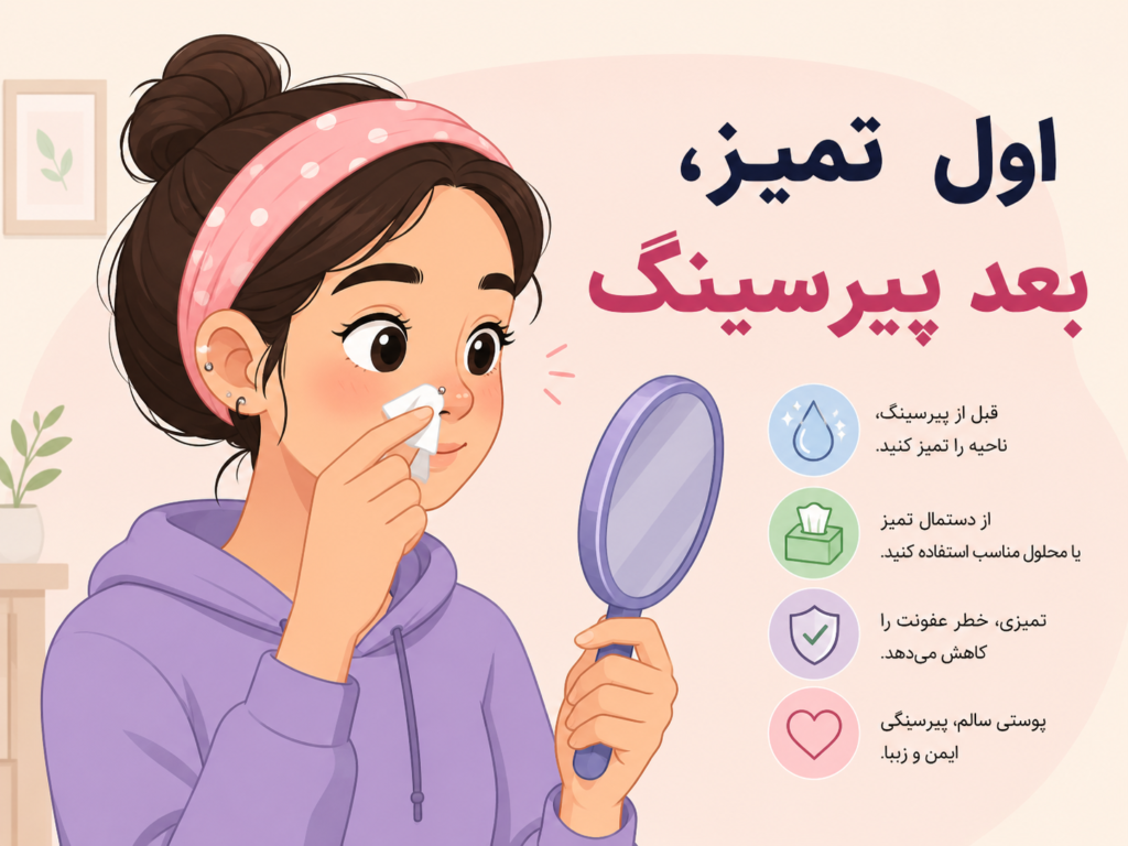 آماده‌سازی بینی قبل از بستن پیرسینگ فیک با تمیز کردن و پیدا کردن نقطه مناسب