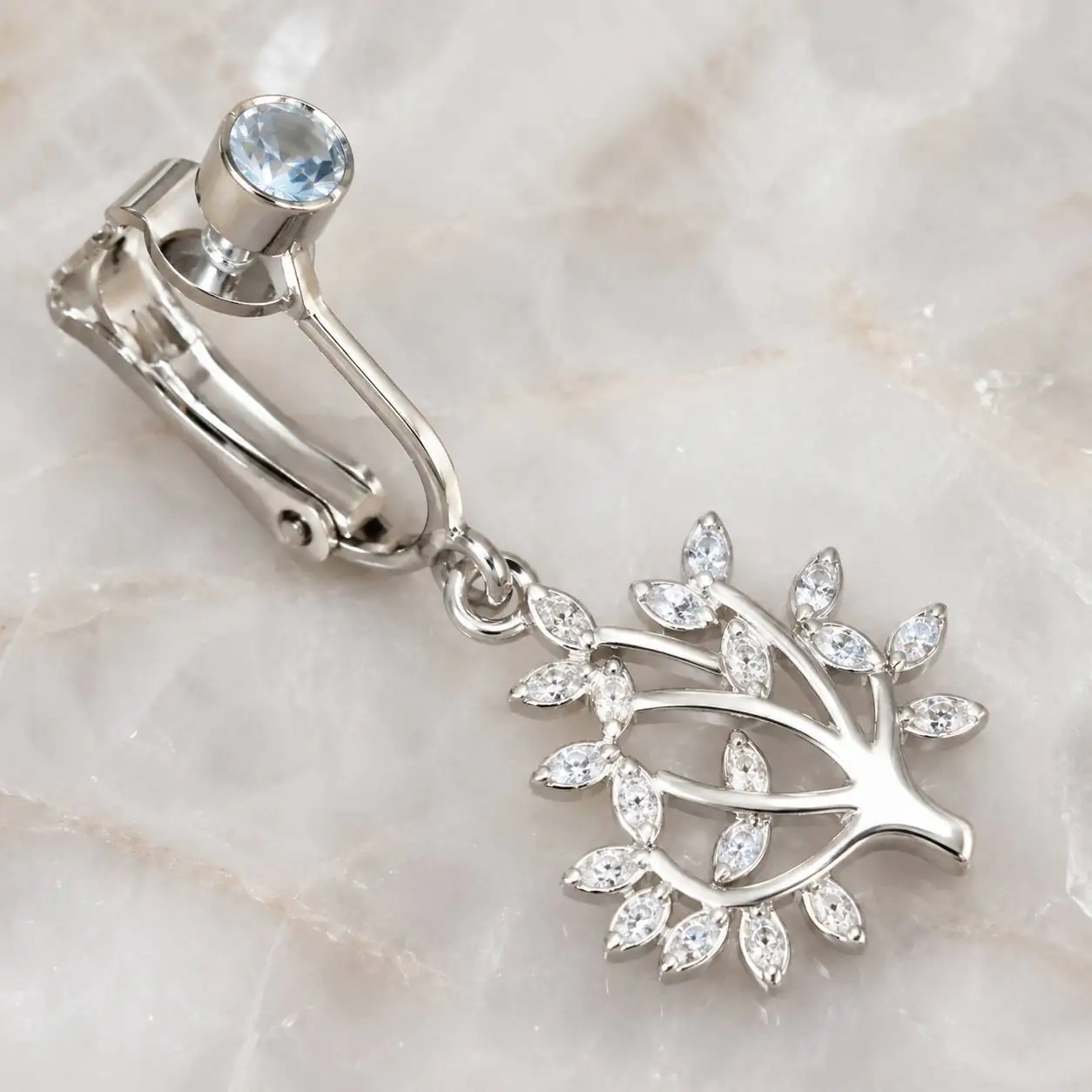 silver-leaf-crystal-navel-jewelry.jpg زیورآلات پیرسینگ ناف بدون سوراخ با طراحی درختی و نگین آبی براق