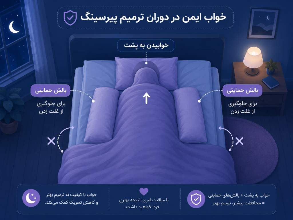 نحوه صحیح خوابیدن برای جلوگیری از فشار روی پیرسینگ نیپل در حال ترمیم