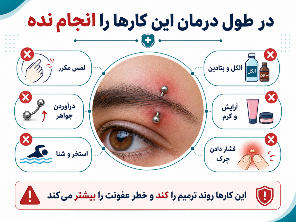 پرهیز از لمس و استفاده از الکل روی پیرسینگ ابرو عفونی