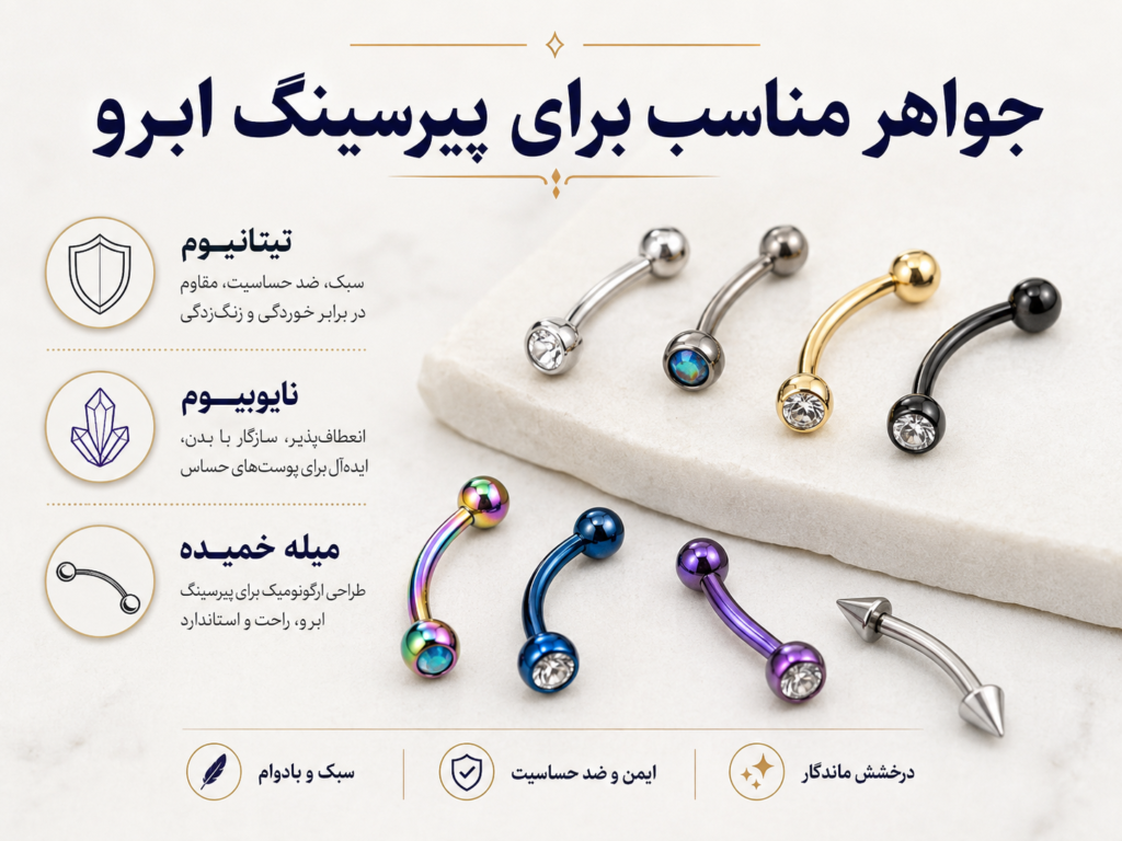 انواع جواهر مناسب برای پیرسینگ ابرو از جنس تیتانیوم