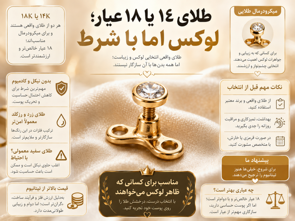 آنکر میکرودرمال طلای ۱۴ عیار بدون نیکل با نگین کوچک