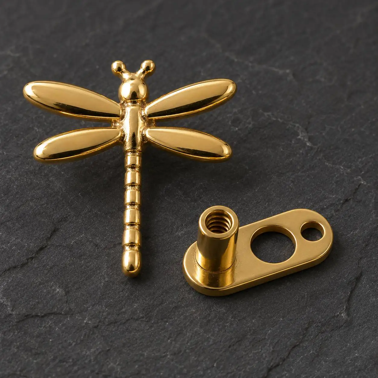 dragonfly-dermal-top-and-anchor-gold تاپ سنجاقک طلایی میکرودرمال با پایه رزوهدار