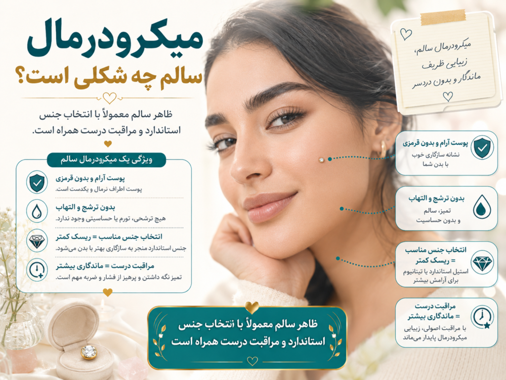 فرد با پیرسینگ میکرودرمال سالم و بدون التهاب روی گونه