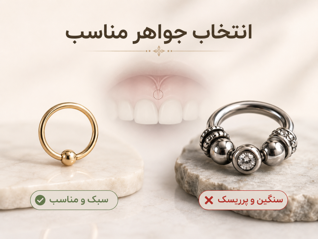 مقایسه جواهر سبک و مناسب برای پیرسینگ اسمایل با نمونه سنگین‌تر