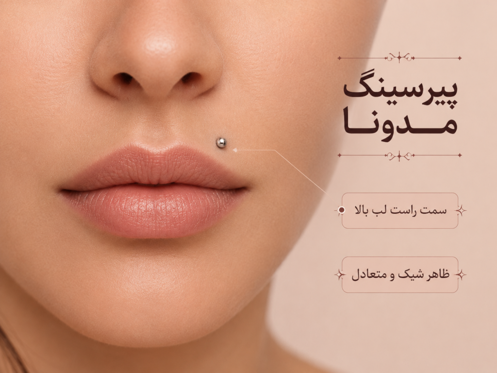پیرسینگ مدونا روی سمت راست لب بالا