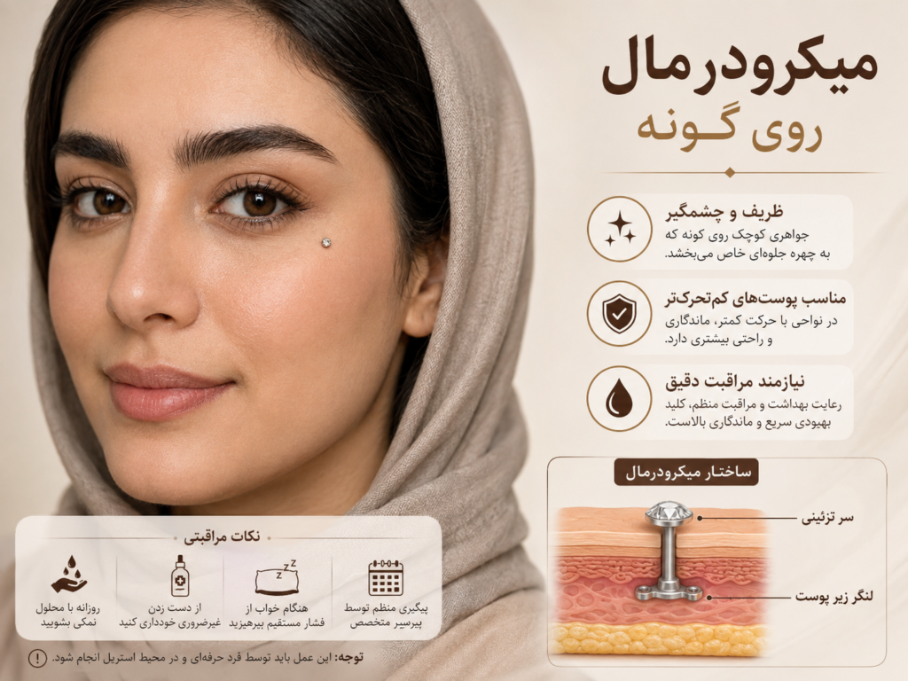 نمونه پیرسینگ میکرودرمال روی گونه صورت