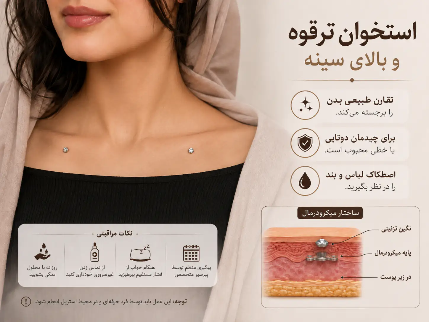 پیرسینگ میکرودرمال روی استخوان ترقوه
