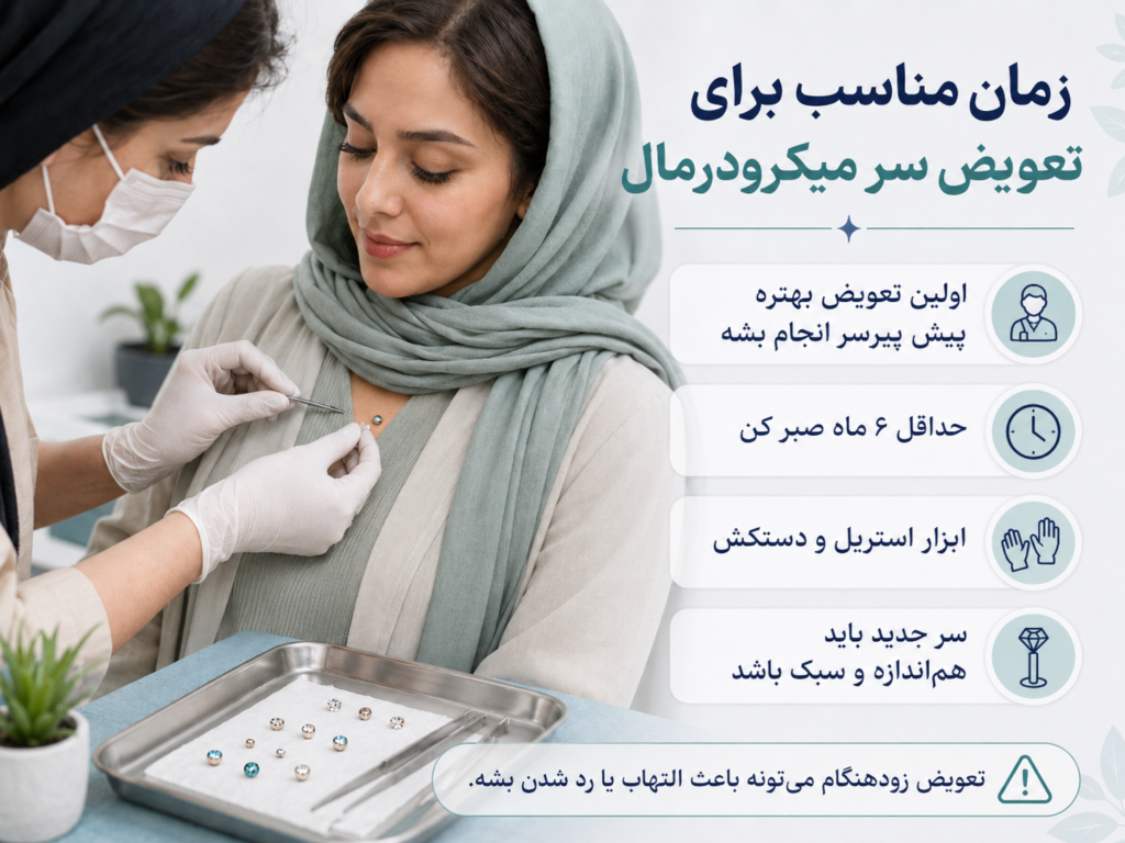 دست پیرسر حرفه‌ای در حال چرخاندن سر جواهر میکرودرمال با دستکش استریل