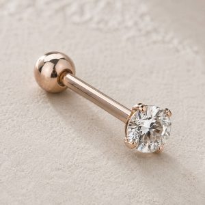 پیرسینگ زبان و چال لپ رزگلد با نگین گرد شفاف و میله صاف