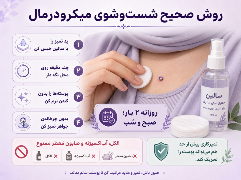 روش صحیح شستشوی میکرودرمال با پد پنبه‌ای و محلول سالین