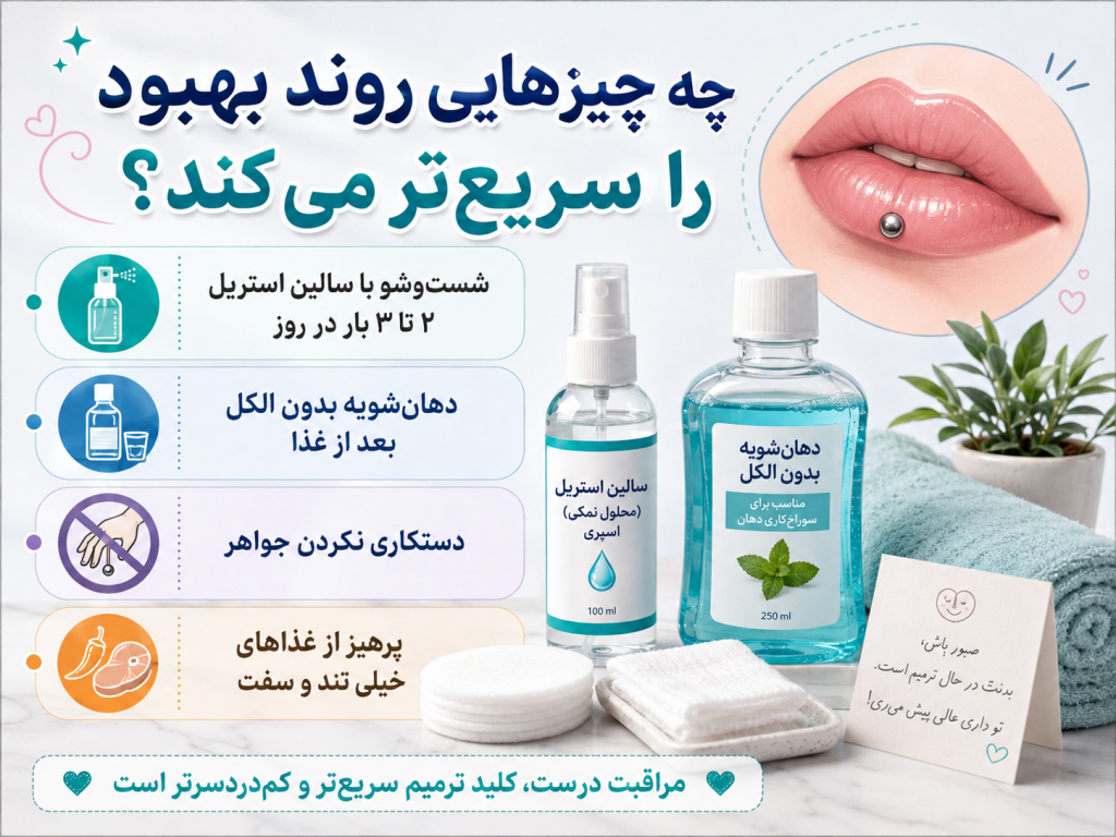 محلول سالین استریل برای مراقبت از پیرسینگ لب