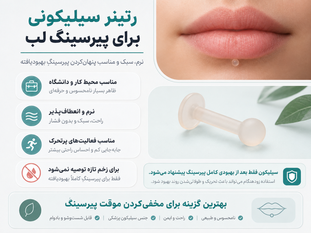 رتینر سیلیکونی نرم برای پنهان کردن پیرسینگ لب بهبودیافته