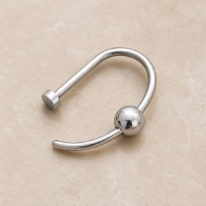 پیرسینگ فیک لب نقره‌ای مدل گوی با میله منحنی