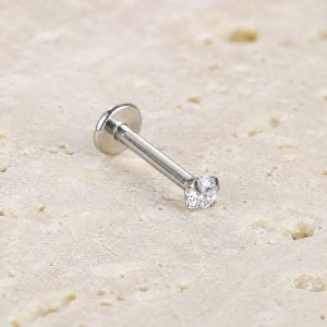 پیرسینگ لب پشت تخت نقره‌ای با نگین شفاف الماسی