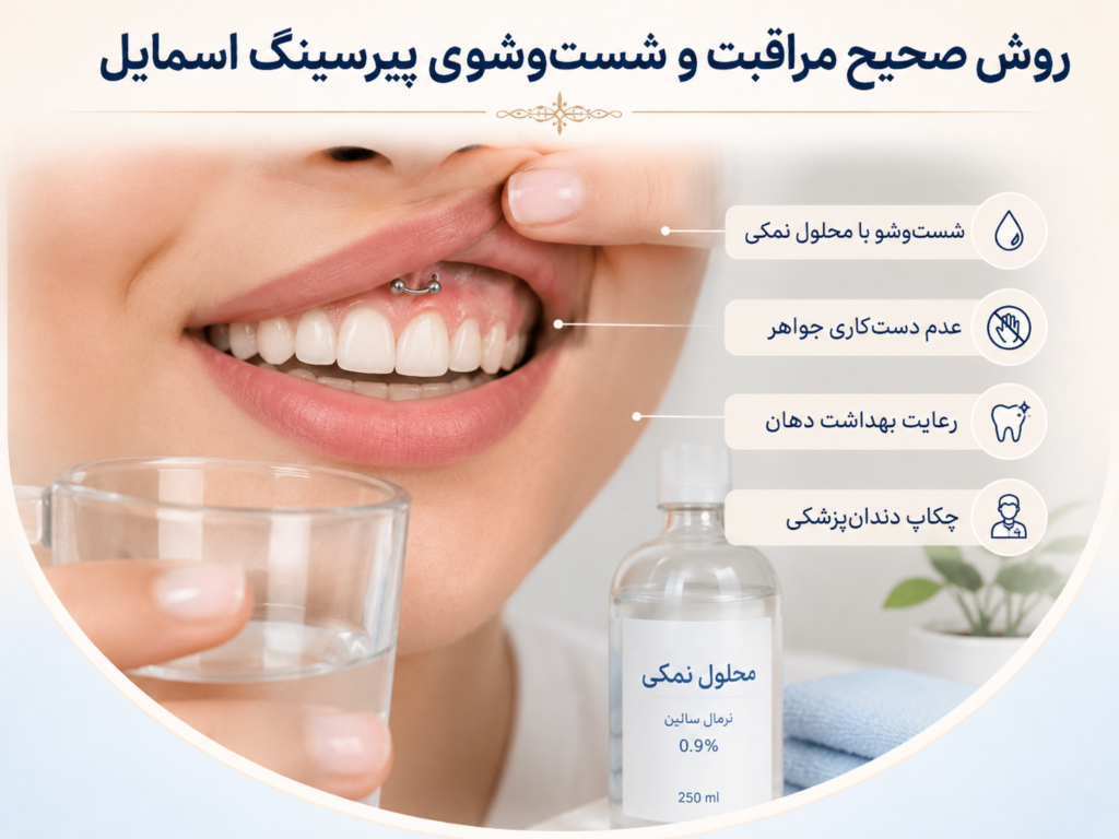 روش صحیح مراقبت و شستشوی پیرسینگ اسمایل