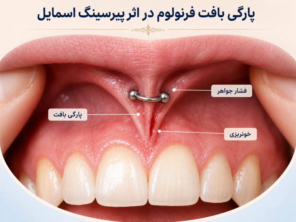 پارگی بافت فرنولوم در اثر پیرسینگ اسمایل