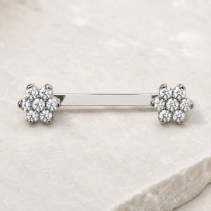 پیرسینگ سارفیس ترقوه تیتانیومی طرح گل با نگین‌های شفاف