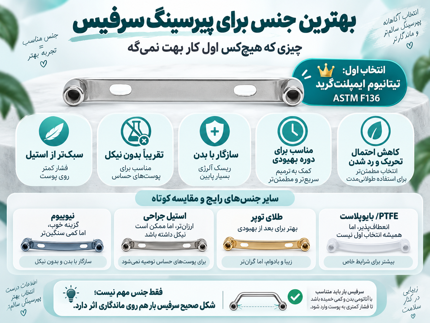 بهترین جنس برای پیرسینگ سرفیس؛ چیزی که هیچ‌کس اول کار بهت نمی‌گه