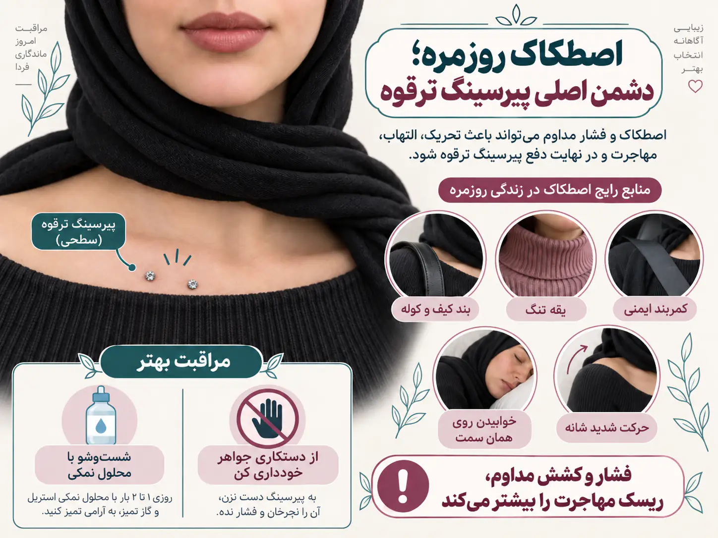 نشانه‌های طبیعی بهبودی در برابر علائم پس زدن پیرسینگ ترقوه