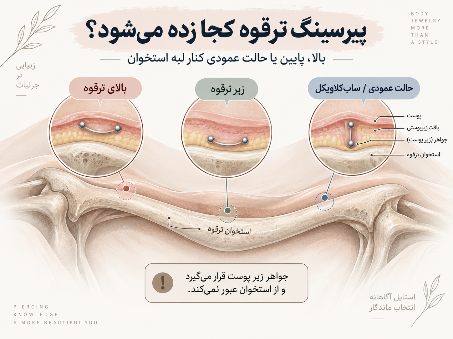 پیرسینگ ترقوه کجا زده می‌شه؟ بالا، پایین یا کنار استخوان؟