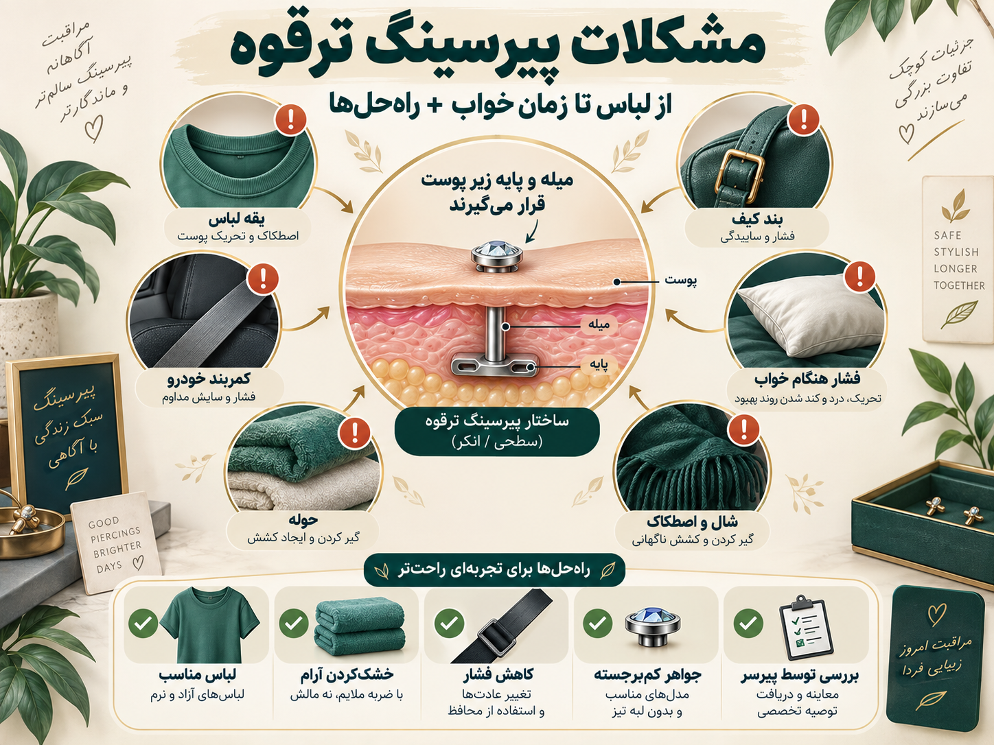 مشکلات پیرسینگ ترقوه؛ از لباس تا زمان خواب + راه‌حل‌ها