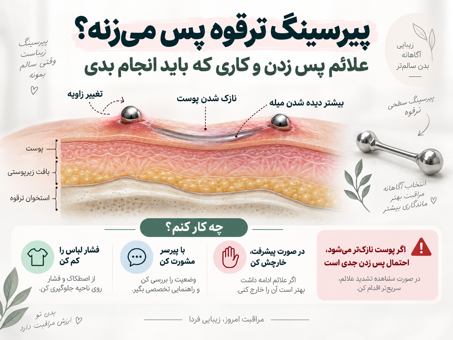 پیرسینگ ترقوه پس می‌زنه؟ علائم پس زدن و کاری که باید انجام بدی