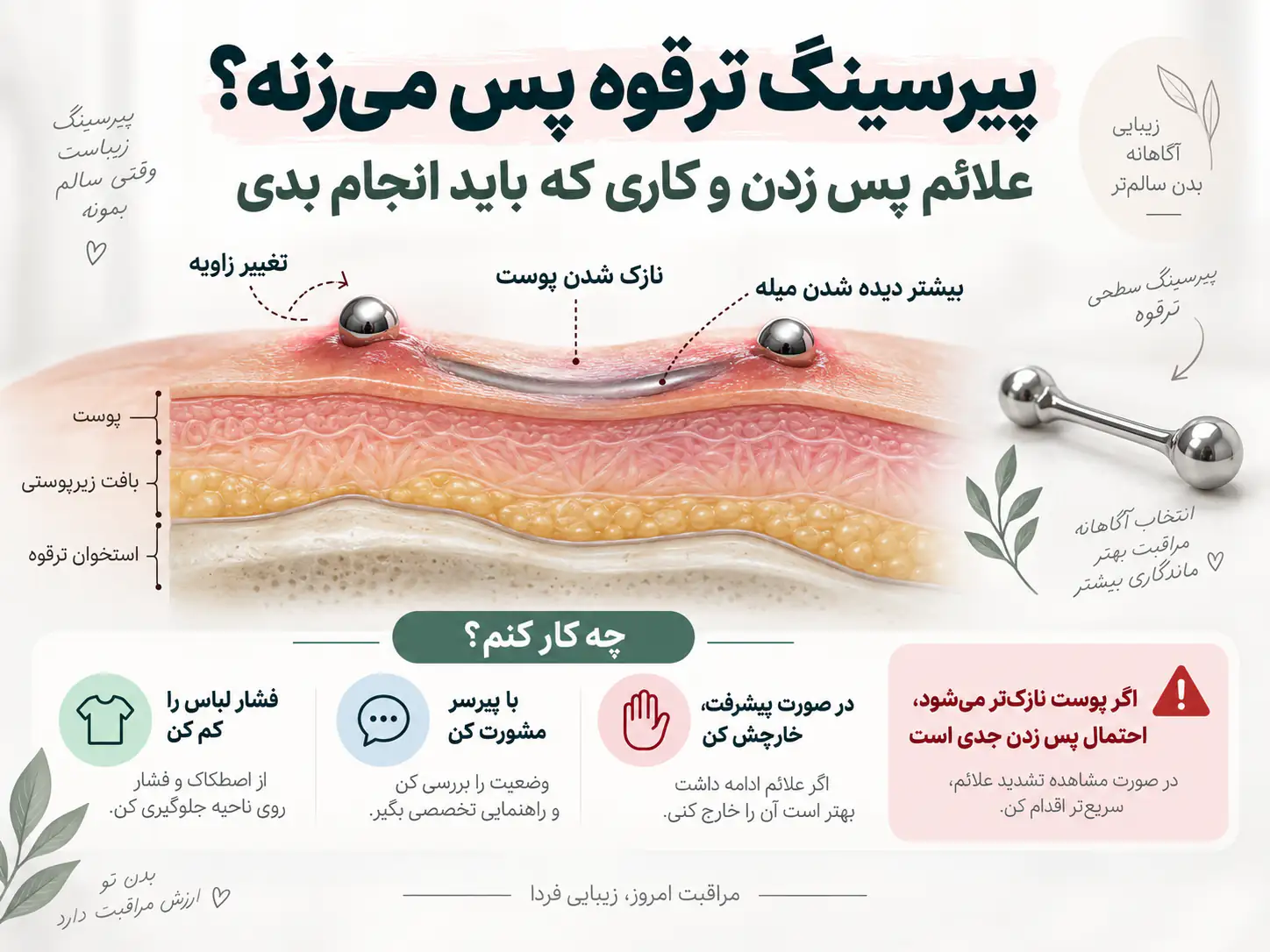 پیرسینگ ترقوه پس می‌زنه؟ علائم پس زدن و کاری که باید انجام بدی