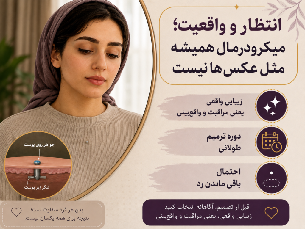 علائم رد شدن پیرسینگ میکرودرمال زیر پوست شامل قرمزی و التهاب