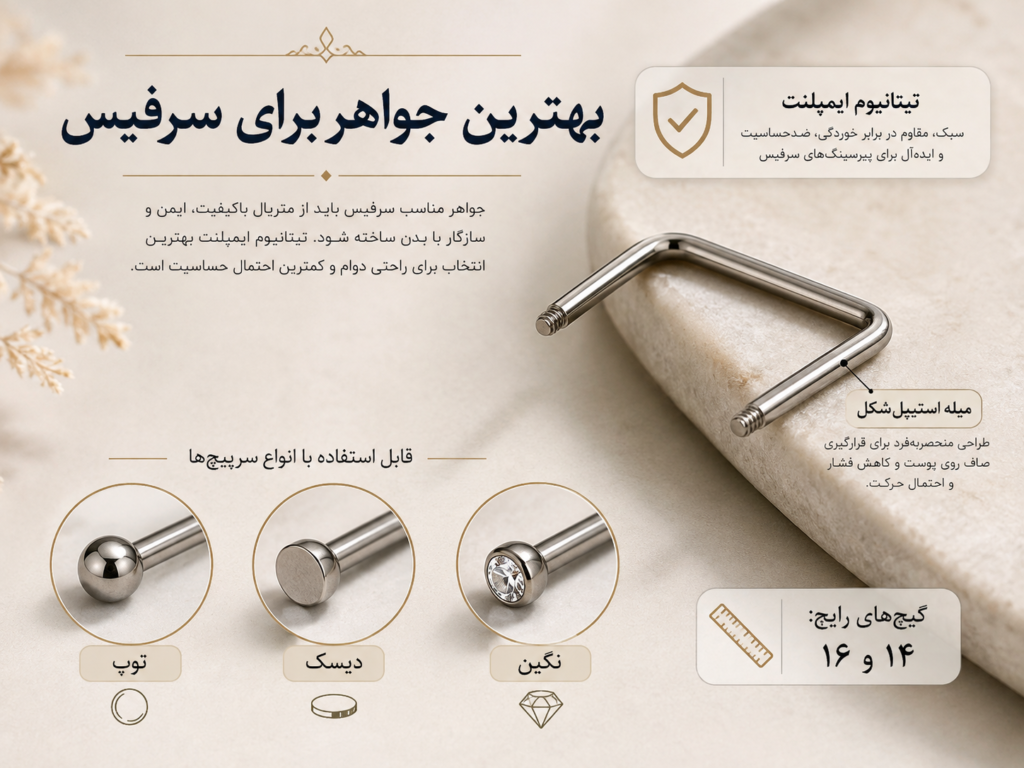 انواع جواهر تیتانیومی مخصوص پیرسینگ سرفیس