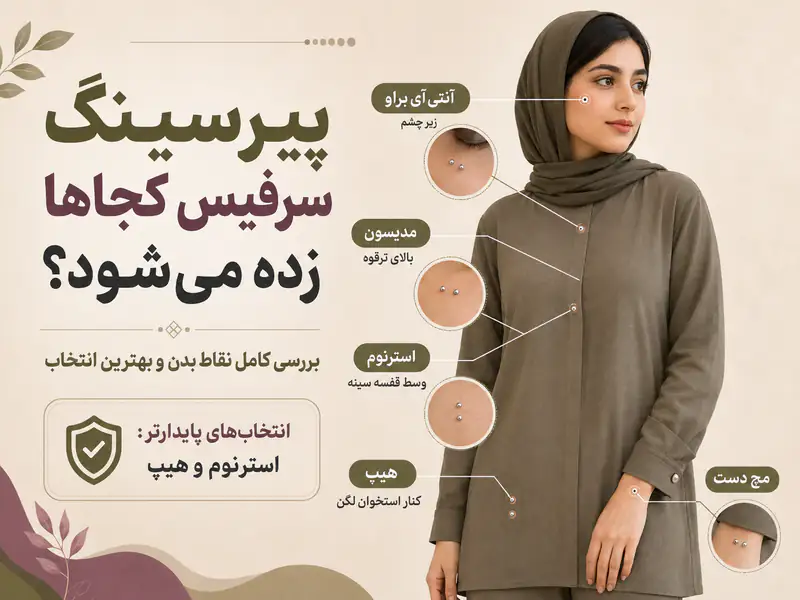 محل‌های مختلف پیرسینگ سرفیس روی بدن و معرفی بهترین نقاط برای انجام این پیرسینگ