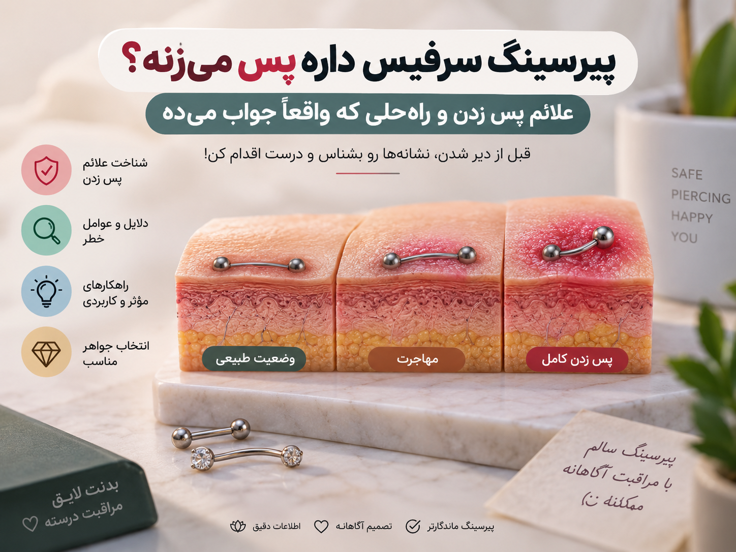 پیرسینگ سرفیس داره پس می‌زنه؟ علائم پس زدن و راه‌حلی که واقعا جواب می‌ده