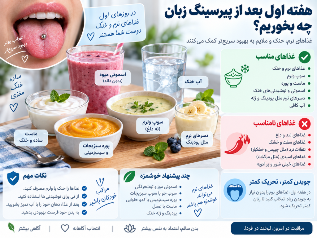 غذاهای نرم و خنک توصیه‌شده برای هفته اول بعد از پیرسینگ زبان