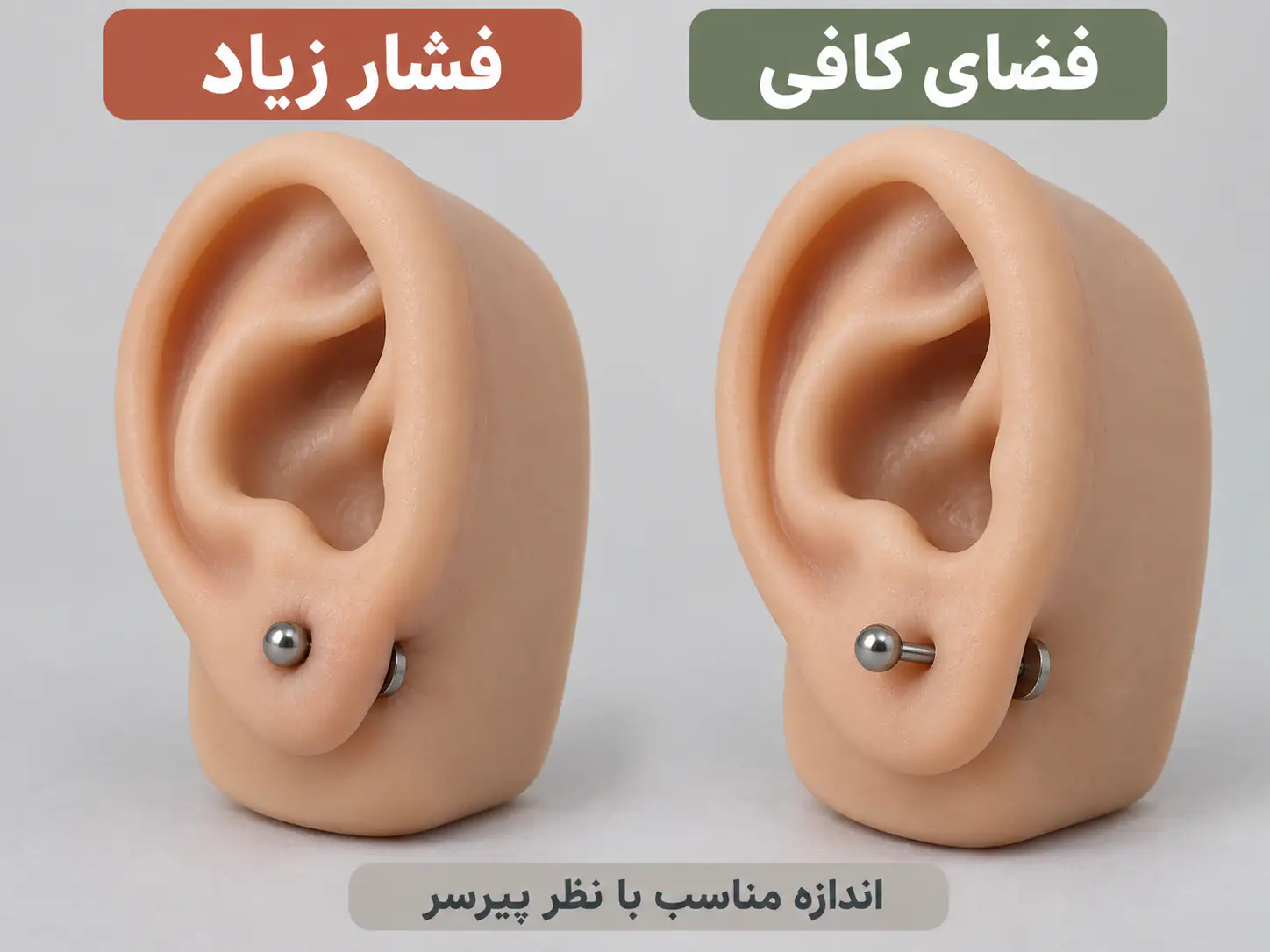 دو مدل آموزشی گوش با مقایسه فشار زیور کوتاه و فضای کافی میله در نرمه