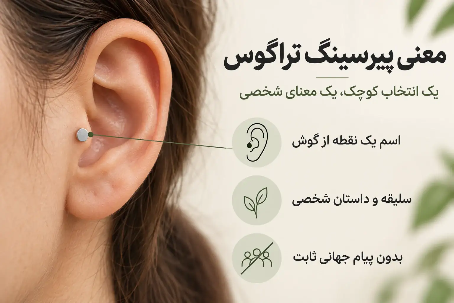 اینفوگرافیک معنی پیرسینگ تراگوس و تفاوت نام محل گوش با داستان شخصی زیور